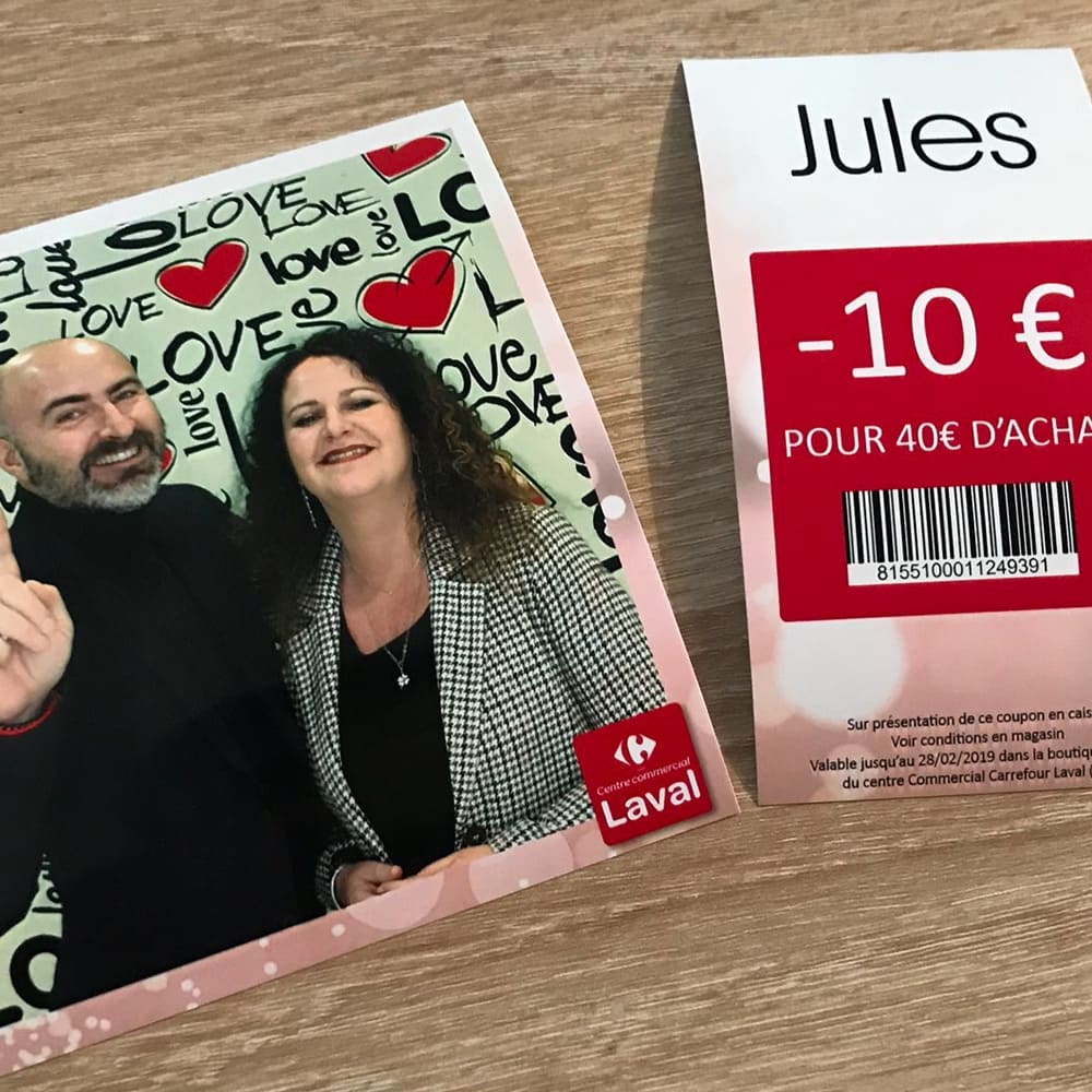 Animation borne photo, borne à selfies - Coupon de réduction détachable